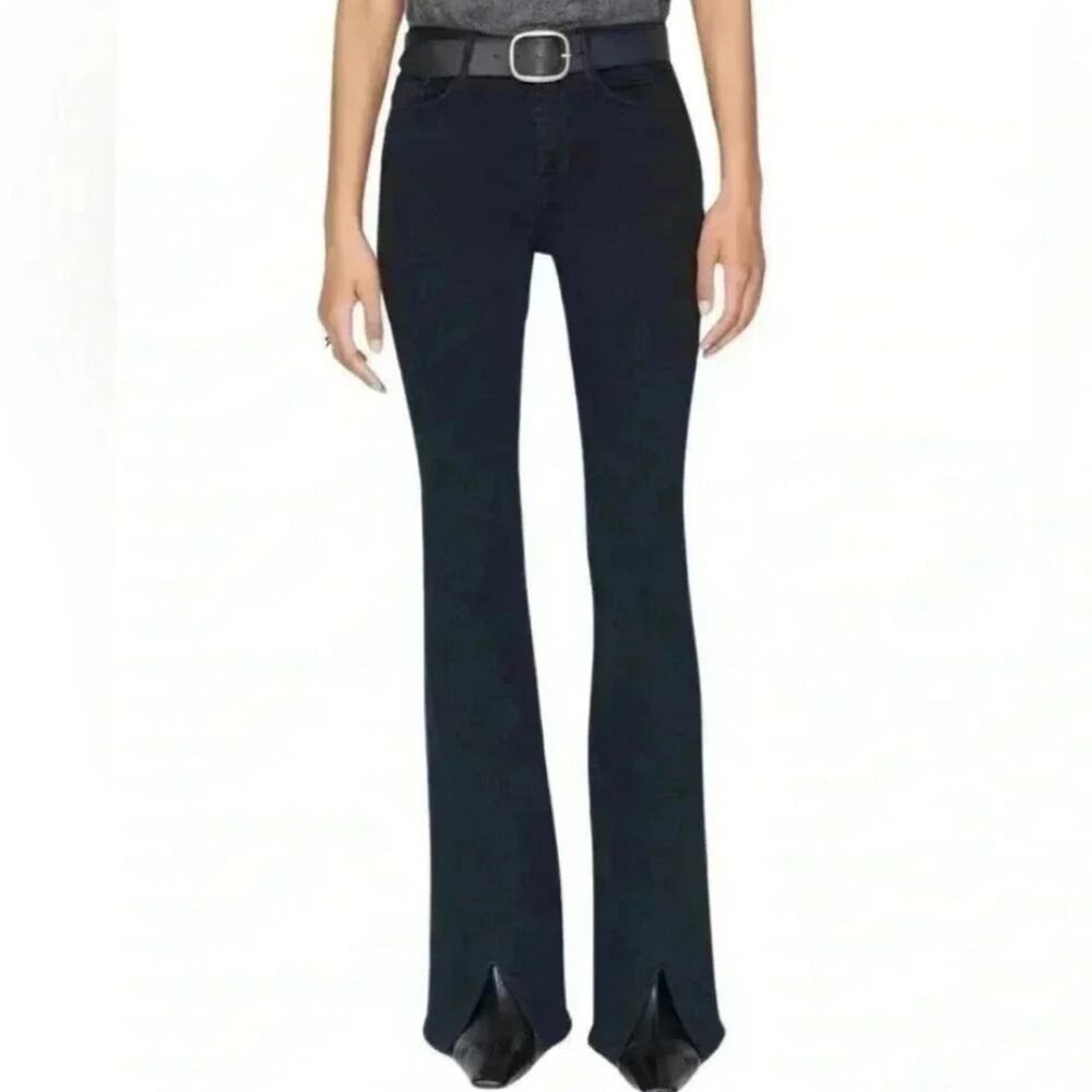 FRAME Le One Black Flare Split Hem High Waist Jeans Super Stretch NEW Size 2